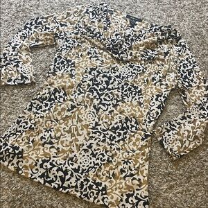 White gold black sleeve blouse cowl neck sequins